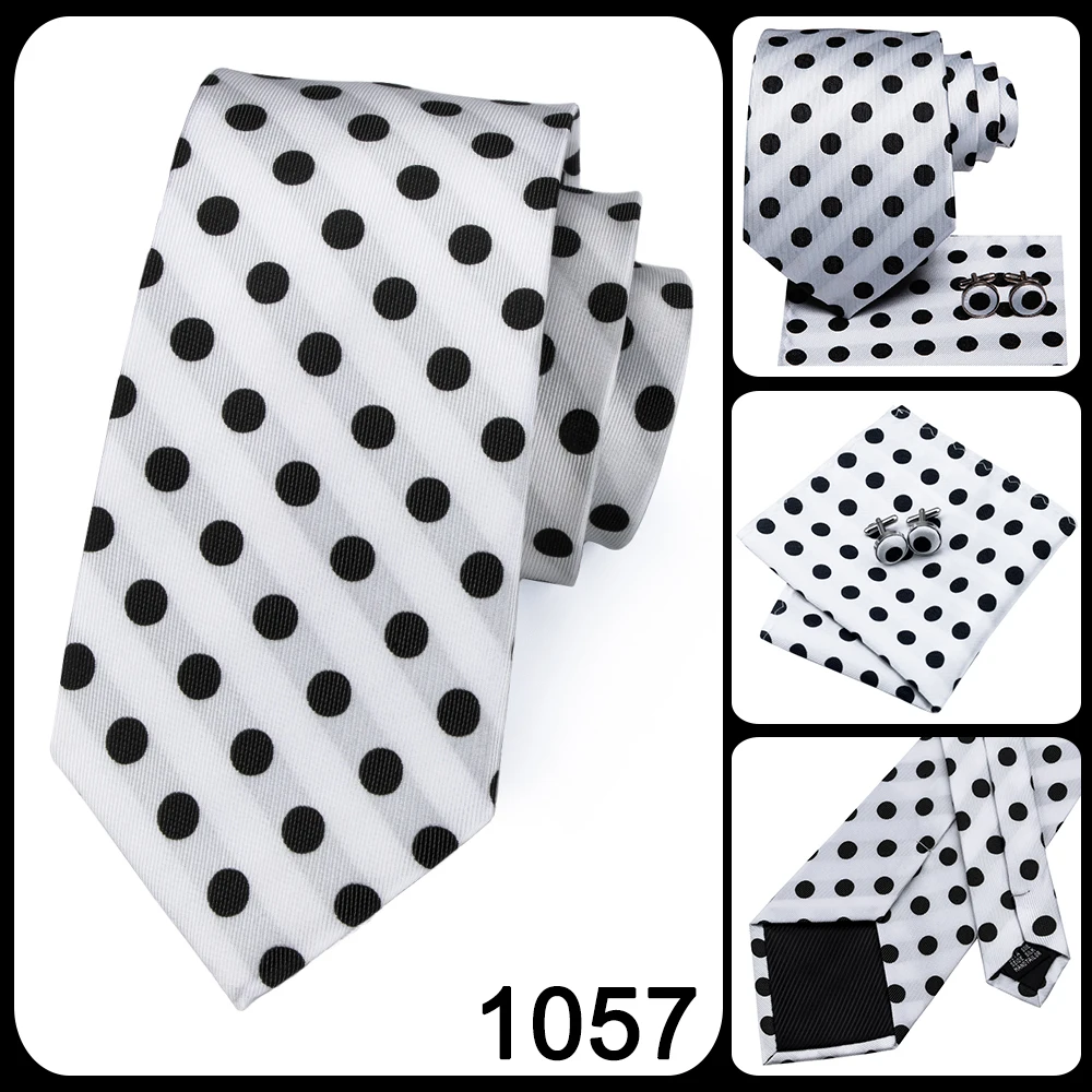 White Sliver Men's Ties Hanky Cufflinks Set Silk Neck ties For Men Wedding Party Business Mens Tie 2022 New Fashion Brand Hi-Tie