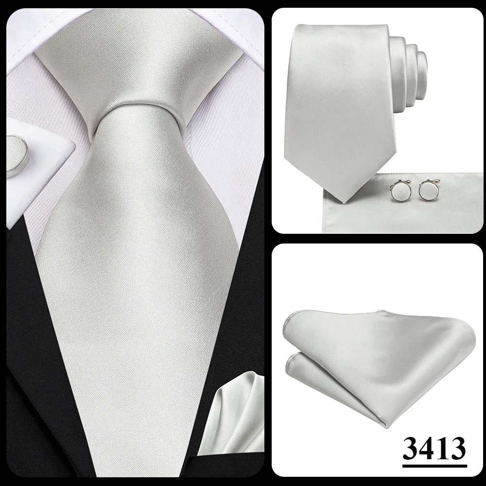 White Sliver Men's Ties Hanky Cufflinks Set Silk Neck ties For Men Wedding Party Business Mens Tie 2022 New Fashion Brand Hi-Tie