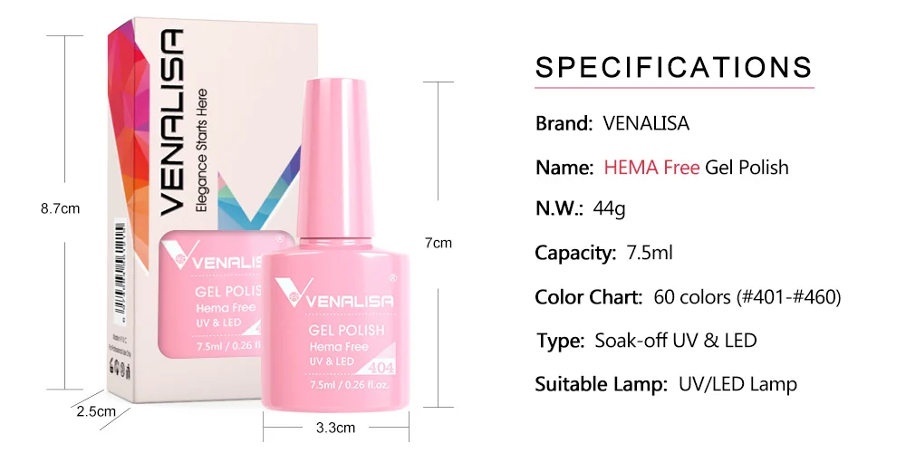 VENALISA Nail Gel Polish VIP4 Pastel Varnish Semi Permanent Soak off UV LED Nail Gel Lacquer Full Coverage Hema Free Gel Varnish