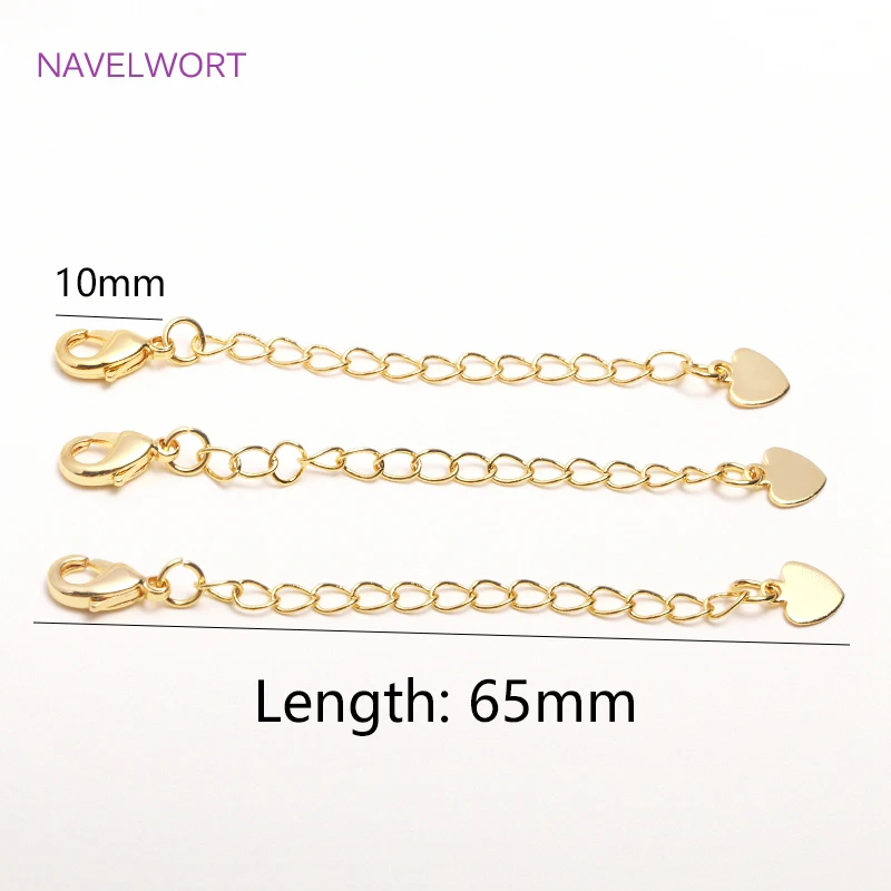 14K Gold Plated Lobster Claw Clasps with Extender Chain Brass Metal Extension Extended Lobster Tail Chains Clasps Connectors
