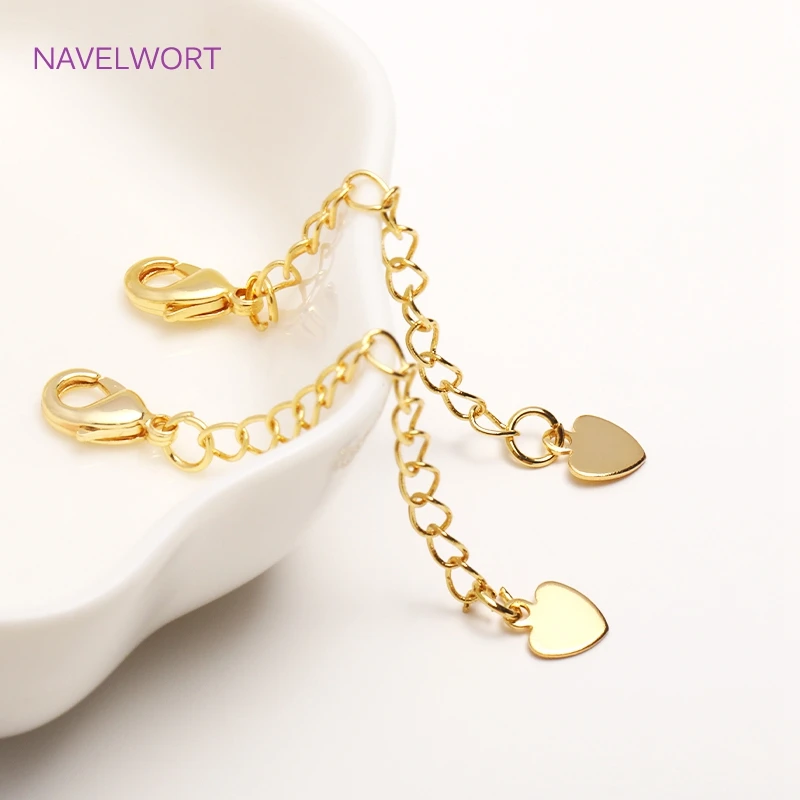 14K Gold Plated Lobster Claw Clasps with Extender Chain Brass Metal Extension Extended Lobster Tail Chains Clasps Connectors