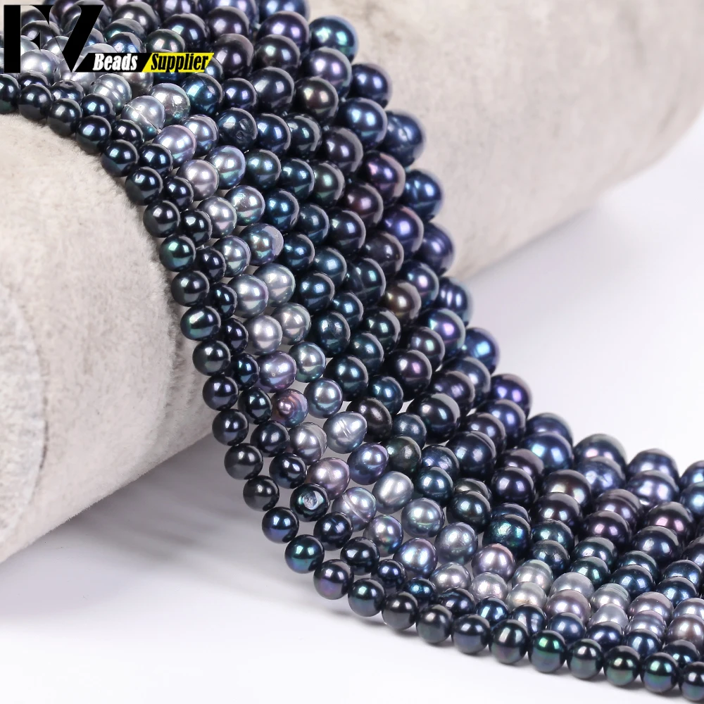 Natural Freshwater Pearl Beads High Quality Black Round Pearls Beads For Jewelry Making Fit DIY Women Bracelet Necklace Earrings