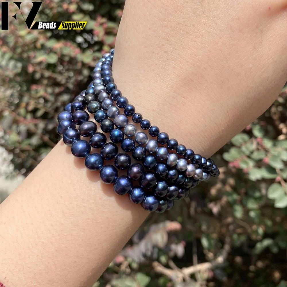Natural Freshwater Pearl Beads High Quality Black Round Pearls Beads For Jewelry Making Fit DIY Women Bracelet Necklace Earrings