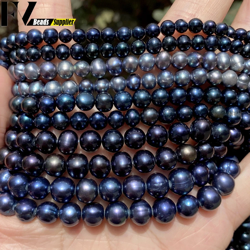 Natural Freshwater Pearl Beads High Quality Black Round Pearls Beads For Jewelry Making Fit DIY Women Bracelet Necklace Earrings