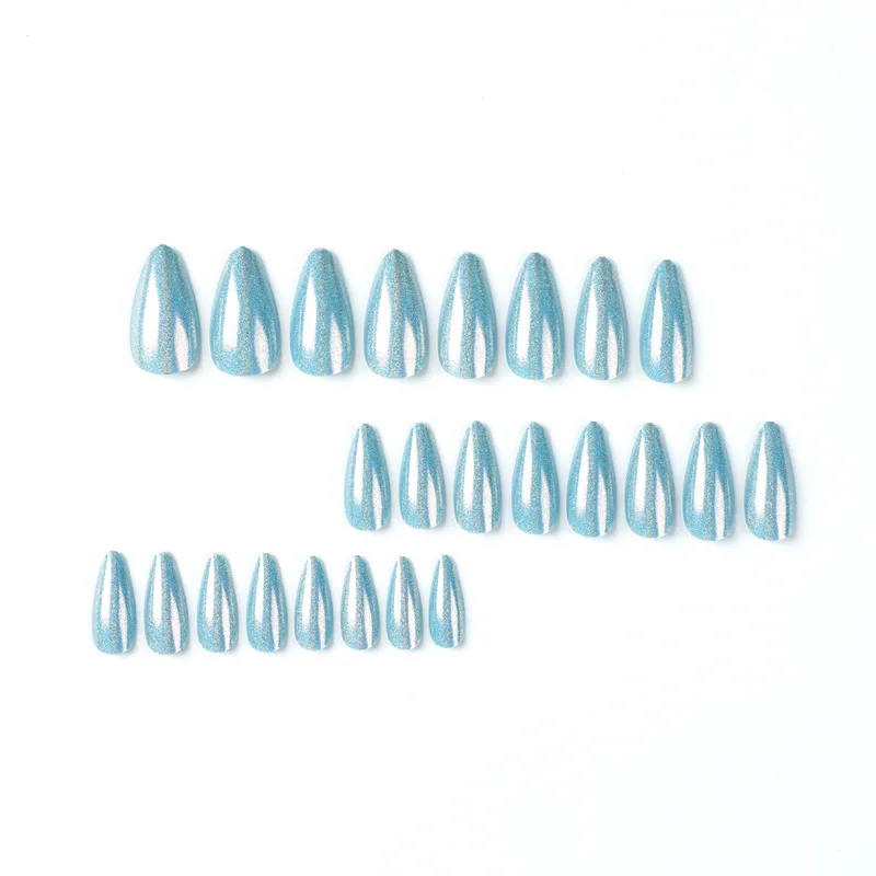 24pcs Glitter Fake Nails Purple Shiny Cat Eye Press On Nails Almond Head Manicure Nail Tips Pink/Blue False Nail Patch For Girl