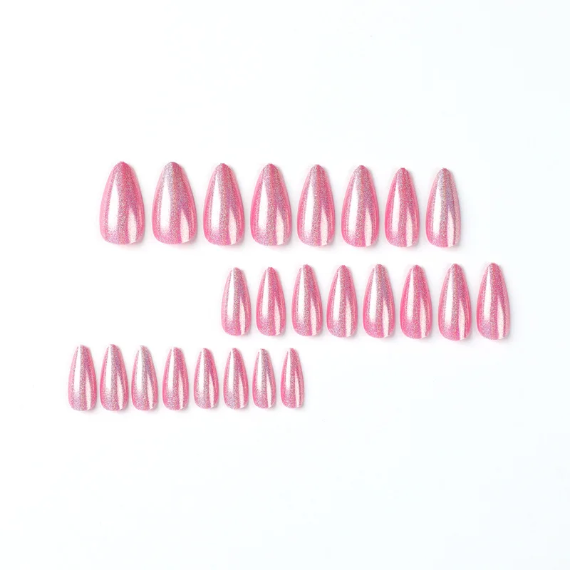 24pcs Glitter Fake Nails Purple Shiny Cat Eye Press On Nails Almond Head Manicure Nail Tips Pink/Blue False Nail Patch For Girl