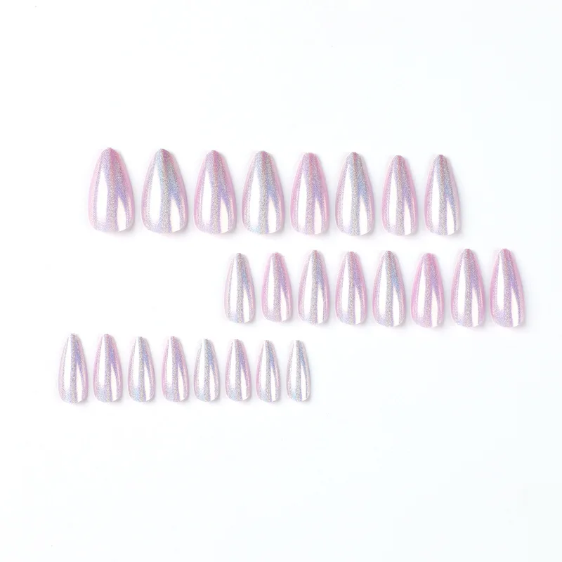 24pcs Glitter Fake Nails Purple Shiny Cat Eye Press On Nails Almond Head Manicure Nail Tips Pink/Blue False Nail Patch For Girl