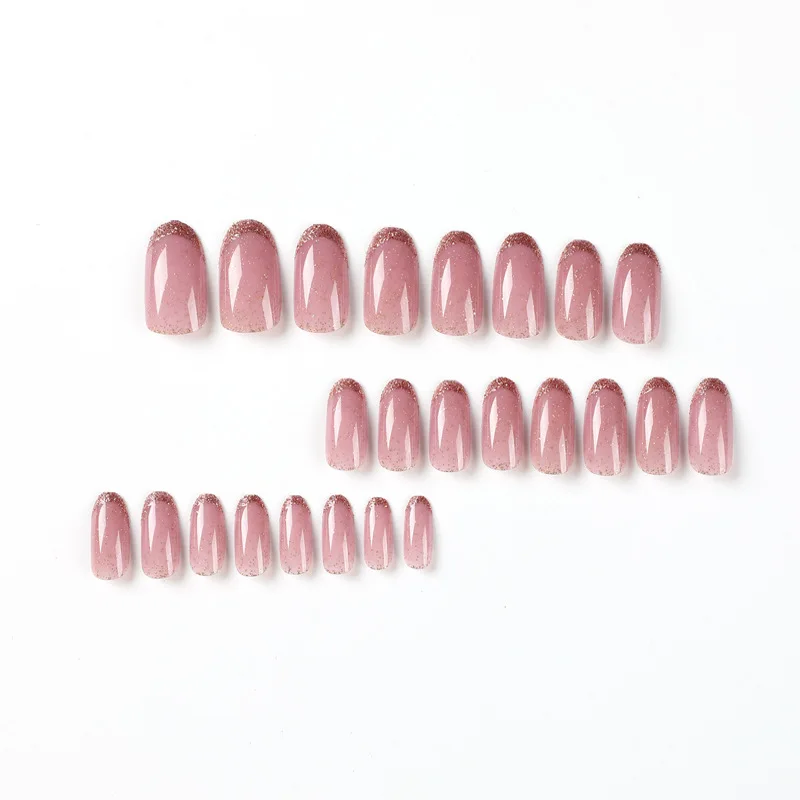 24pcs Glitter Fake Nails Purple Shiny Cat Eye Press On Nails Almond Head Manicure Nail Tips Pink/Blue False Nail Patch For Girl
