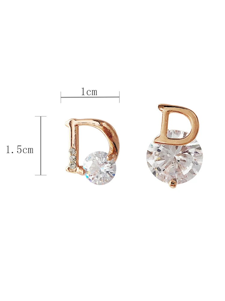 Letter D Earrings Women Shiny Zircon Stud Earrings Light Luxury European and American Earrings Party Wedding Jewelry Gifts K0
