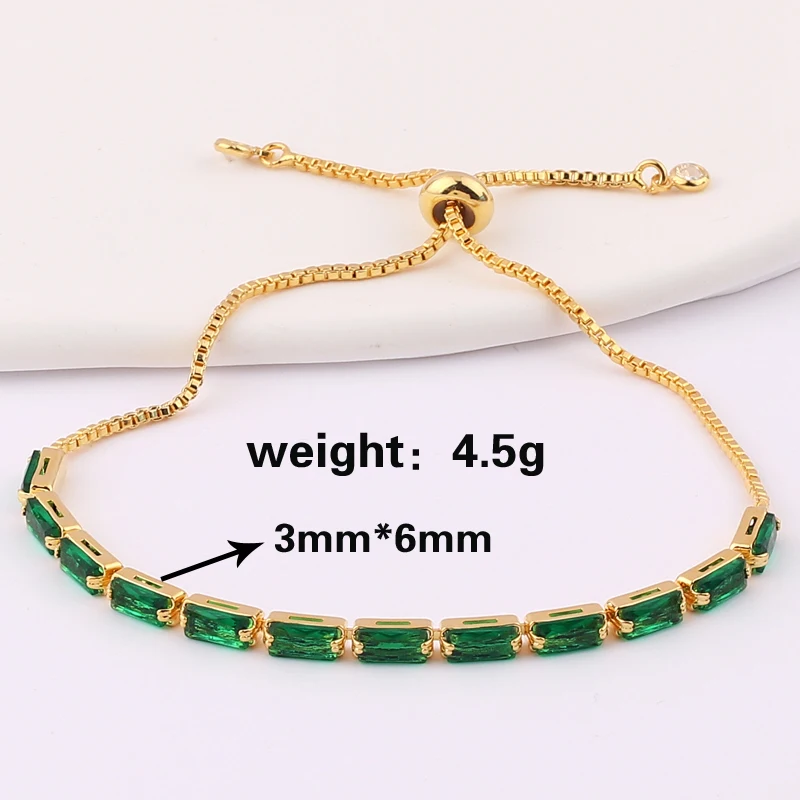 Green Shiny Charm CZ Tennis Bracelet for Women Crystal Zircon Jewelry Adjustable 18K Gold Plated Box Chain Bracelets Gift