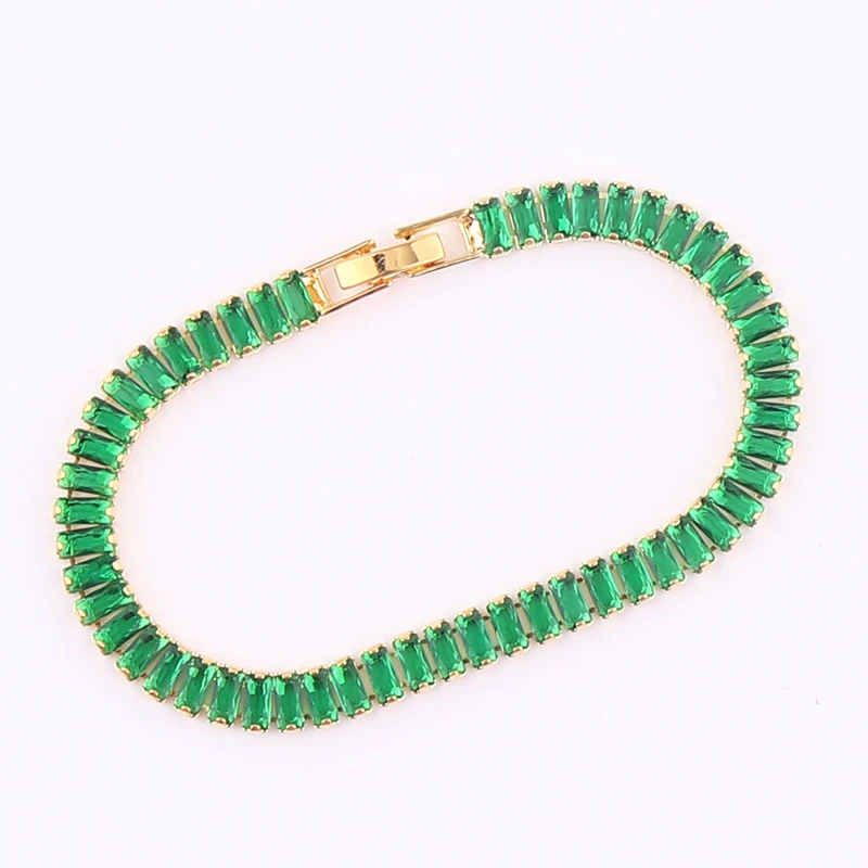 Green Shiny Charm CZ Tennis Bracelet for Women Crystal Zircon Jewelry Adjustable 18K Gold Plated Box Chain Bracelets Gift