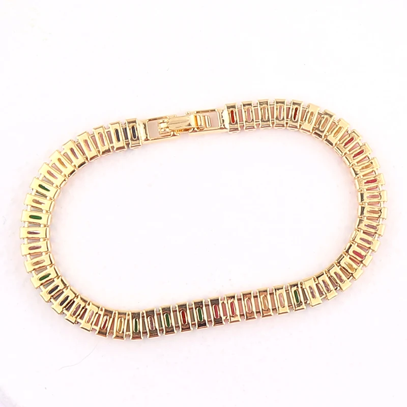 Green Shiny Charm CZ Tennis Bracelet for Women Crystal Zircon Jewelry Adjustable 18K Gold Plated Box Chain Bracelets Gift