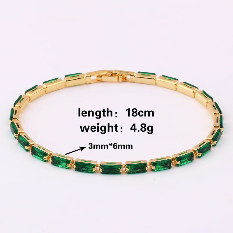 Green Shiny Charm CZ Tennis Bracelet for Women Crystal Zircon Jewelry Adjustable 18K Gold Plated Box Chain Bracelets Gift
