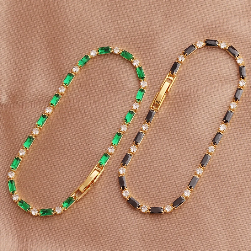 Green Shiny Charm CZ Tennis Bracelet for Women Crystal Zircon Jewelry Adjustable 18K Gold Plated Box Chain Bracelets Gift