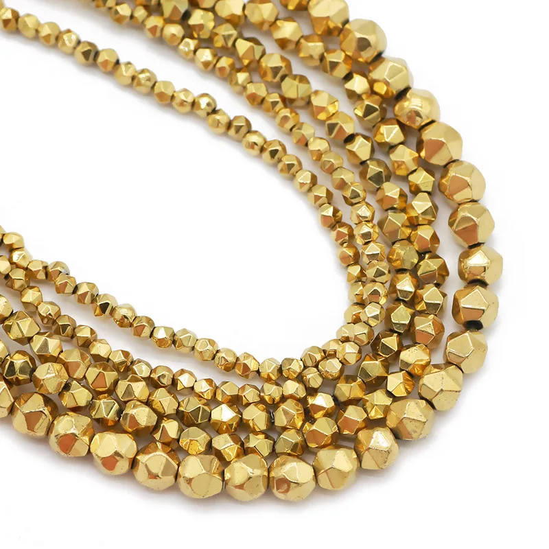 Real Gold Plated 2/3/4MM New Faceted Round Hematite Natural Stone Spacer Loose Beads For Jewelry Making Diy Bracelets Necklace