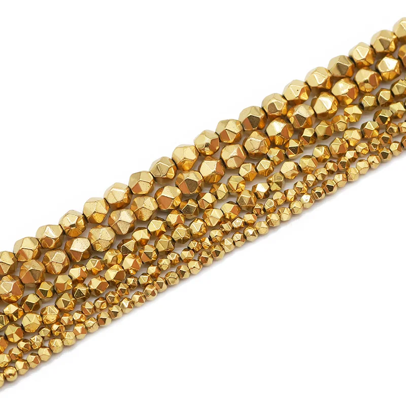 Real Gold Plated 2/3/4MM New Faceted Round Hematite Natural Stone Spacer Loose Beads For Jewelry Making Diy Bracelets Necklace