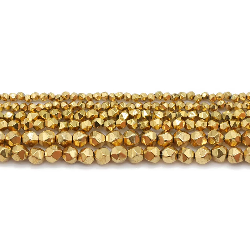 Real Gold Plated 2/3/4MM New Faceted Round Hematite Natural Stone Spacer Loose Beads For Jewelry Making Diy Bracelets Necklace
