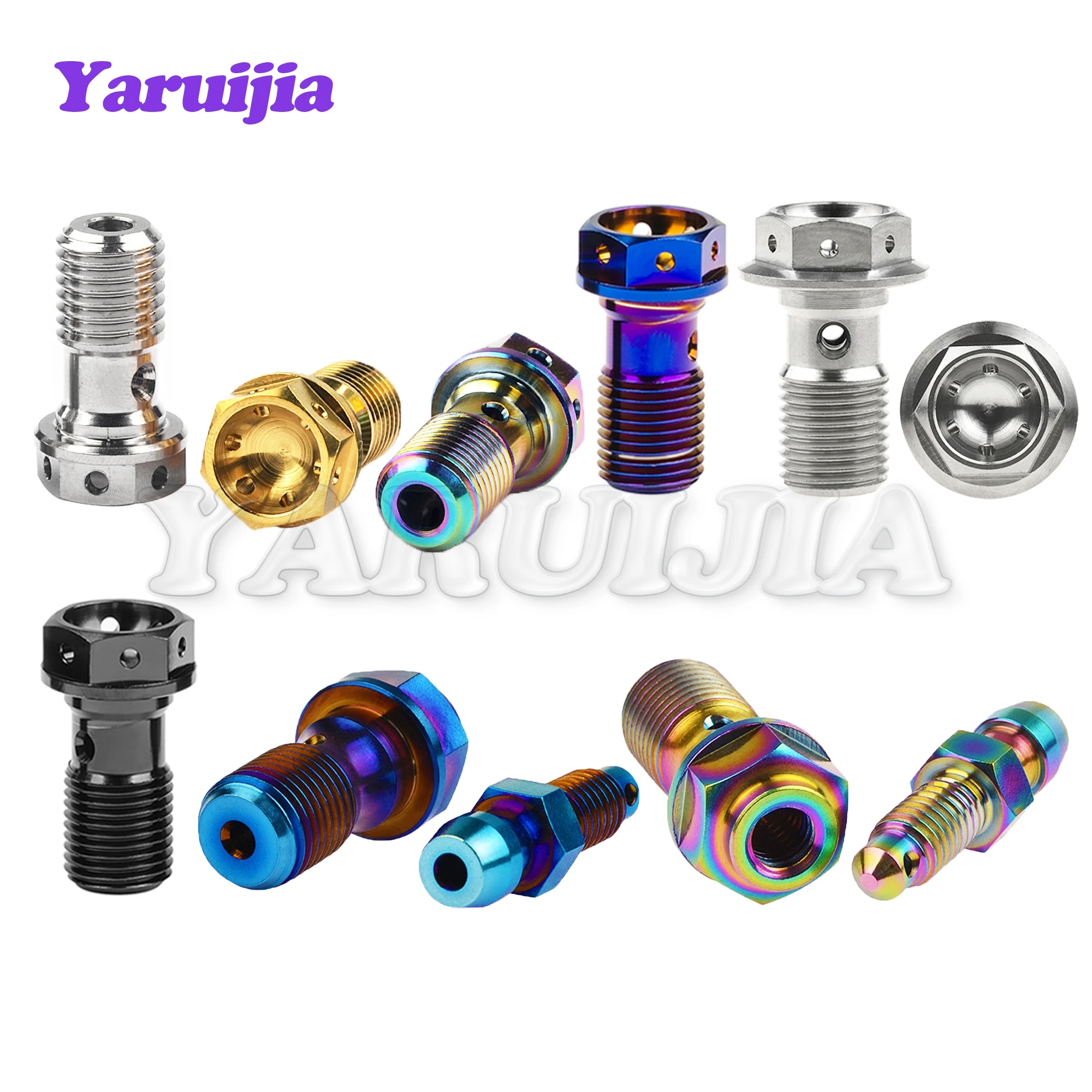 Yaruijia Titanium Bolts M10 Pitch 1.0/1.25/1.5mm Double Single Clutch Slave Cylinder Banjo Bolt with Bleeder Valve for Ducati