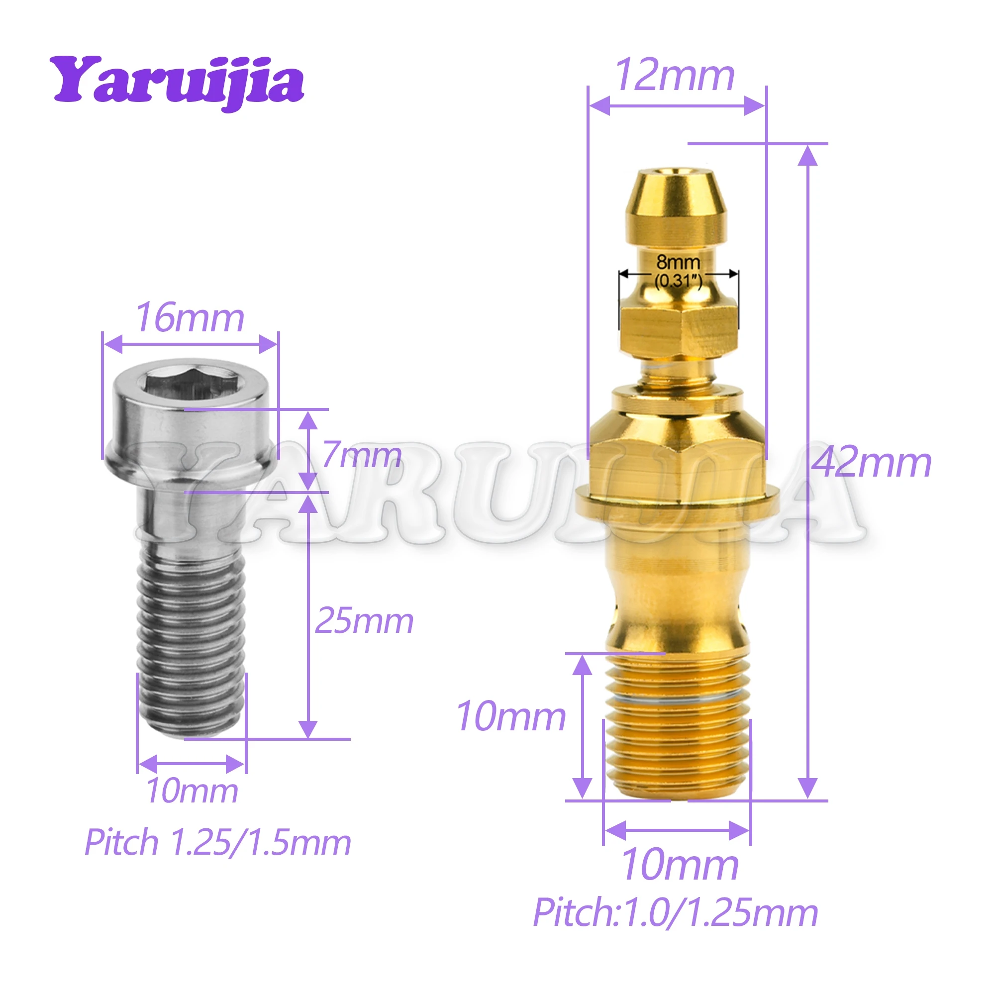 Yaruijia Titanium Bolts M10 Pitch 1.0/1.25/1.5mm Double Single Clutch Slave Cylinder Banjo Bolt with Bleeder Valve for Ducati
