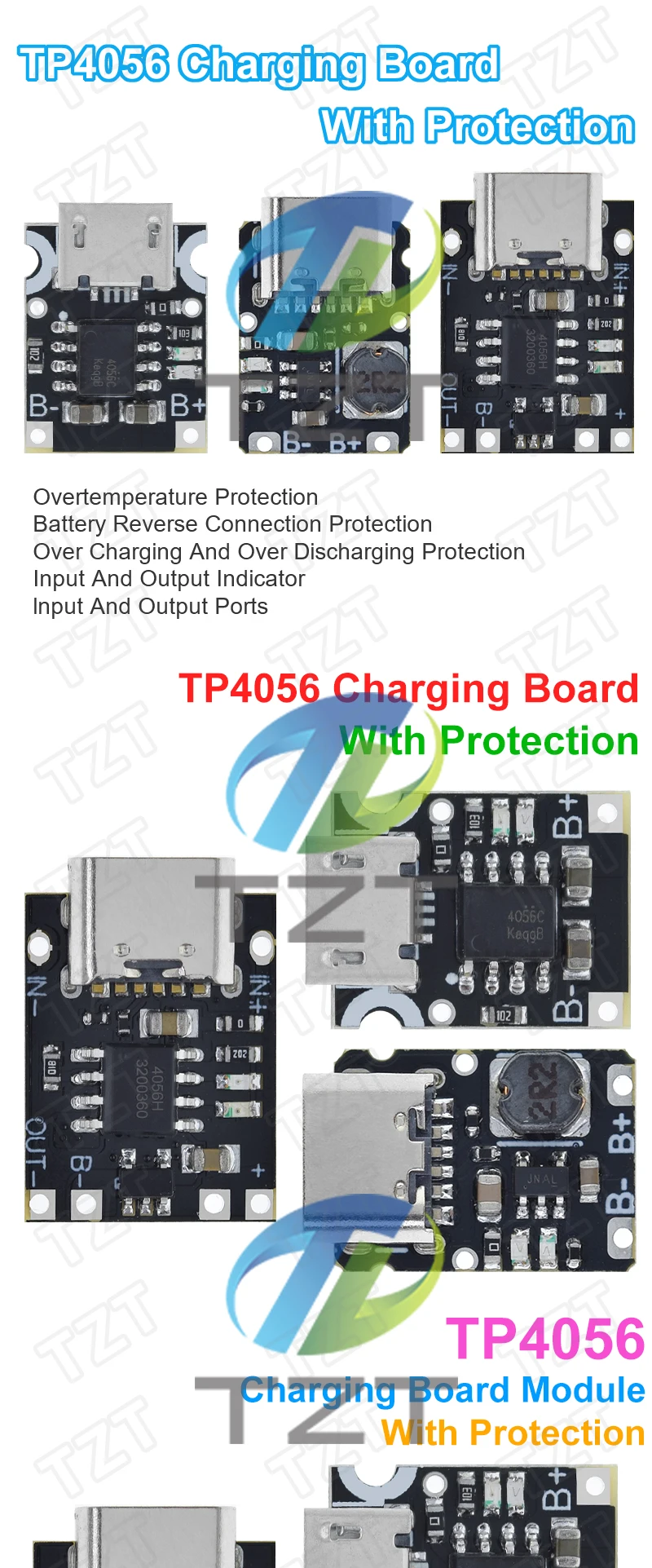 TZT 1/5/10PCS Type-C USB TP4056 1A Lithium Battery Charging Protection Board Module Polymer Battery With Temperature Protection