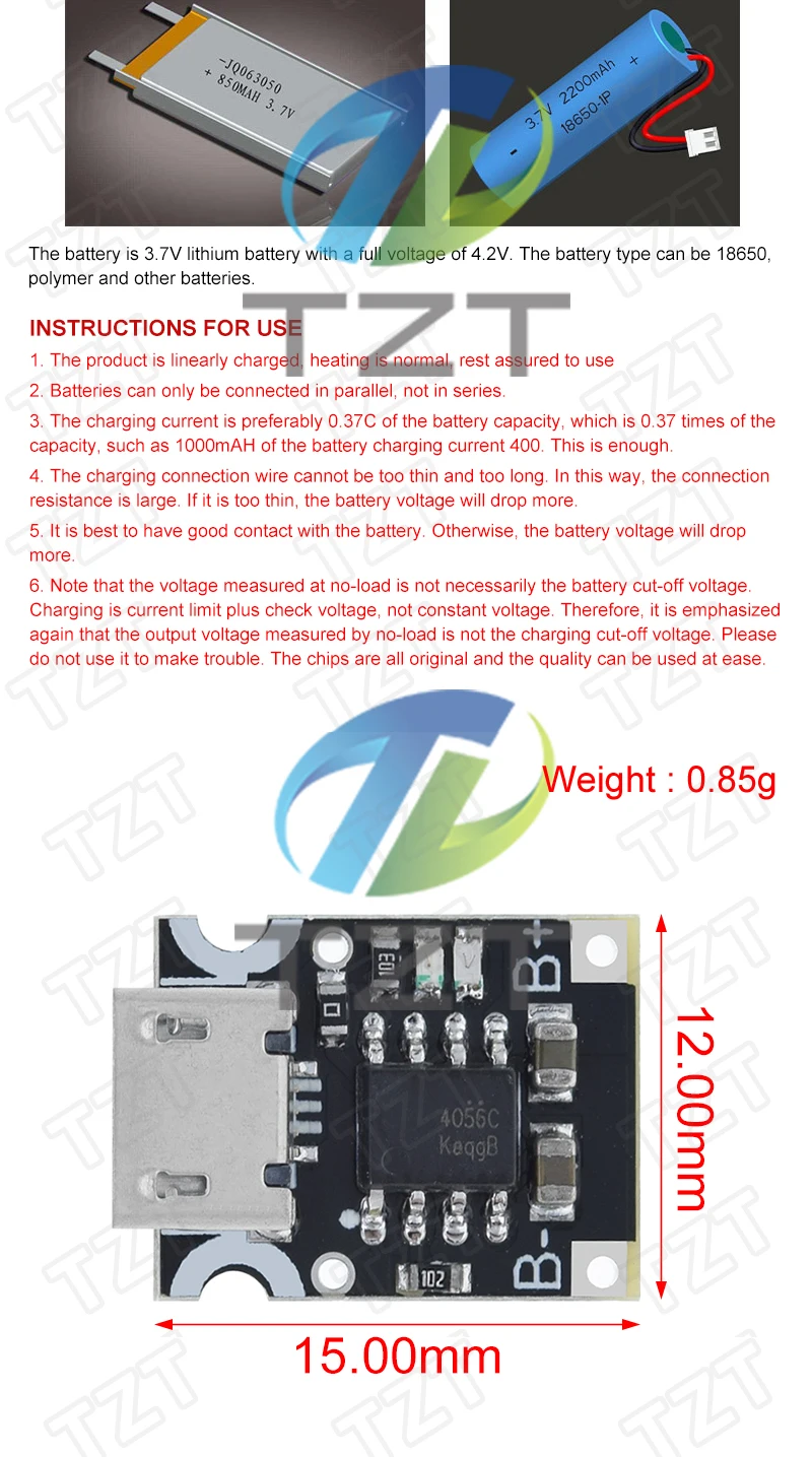 TZT 1/5/10PCS Type-C USB TP4056 1A Lithium Battery Charging Protection Board Module Polymer Battery With Temperature Protection