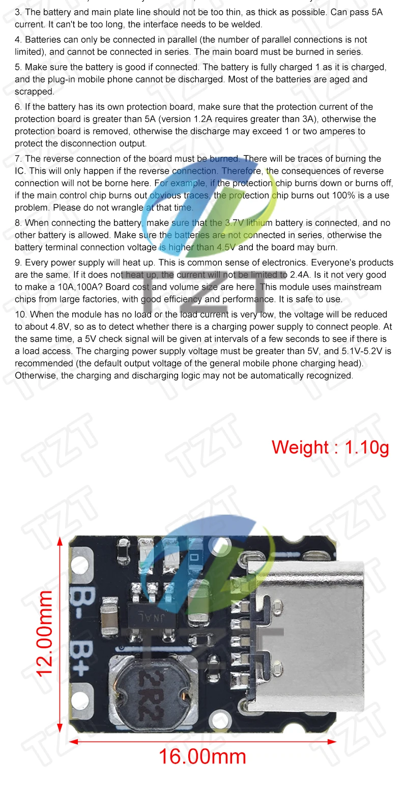 TZT 1/5/10PCS Type-C USB TP4056 1A Lithium Battery Charging Protection Board Module Polymer Battery With Temperature Protection