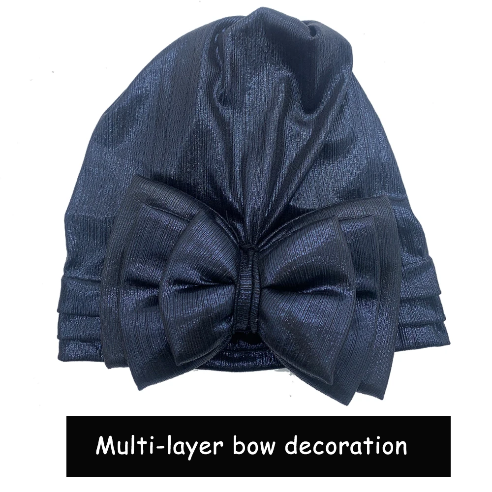 Sweet Bowknot Turban Cap for Woman Metallic luster African Head Wrap Bonnet Party Headpiece Turbante Mujer Muslim Headscarf Hat