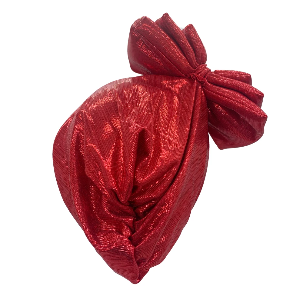Sweet Bowknot Turban Cap for Woman Metallic luster African Head Wrap Bonnet Party Headpiece Turbante Mujer Muslim Headscarf Hat