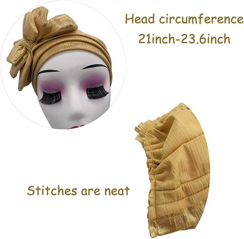 Sweet Bowknot Turban Cap for Woman Metallic luster African Head Wrap Bonnet Party Headpiece Turbante Mujer Muslim Headscarf Hat