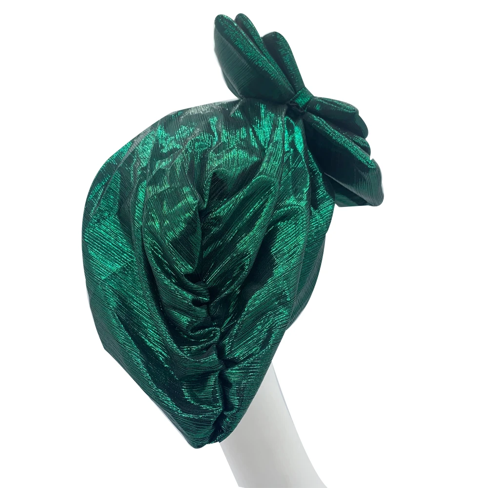 Sweet Bowknot Turban Cap for Woman Metallic luster African Head Wrap Bonnet Party Headpiece Turbante Mujer Muslim Headscarf Hat