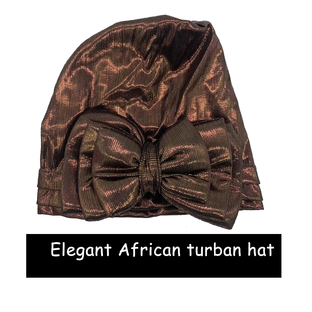 Sweet Bowknot Turban Cap for Woman Metallic luster African Head Wrap Bonnet Party Headpiece Turbante Mujer Muslim Headscarf Hat