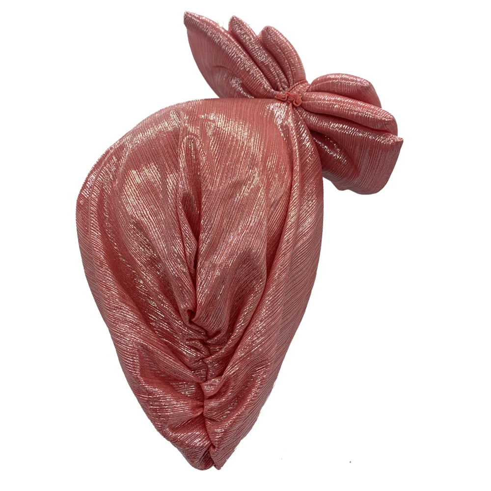 Sweet Bowknot Turban Cap for Woman Metallic luster African Head Wrap Bonnet Party Headpiece Turbante Mujer Muslim Headscarf Hat