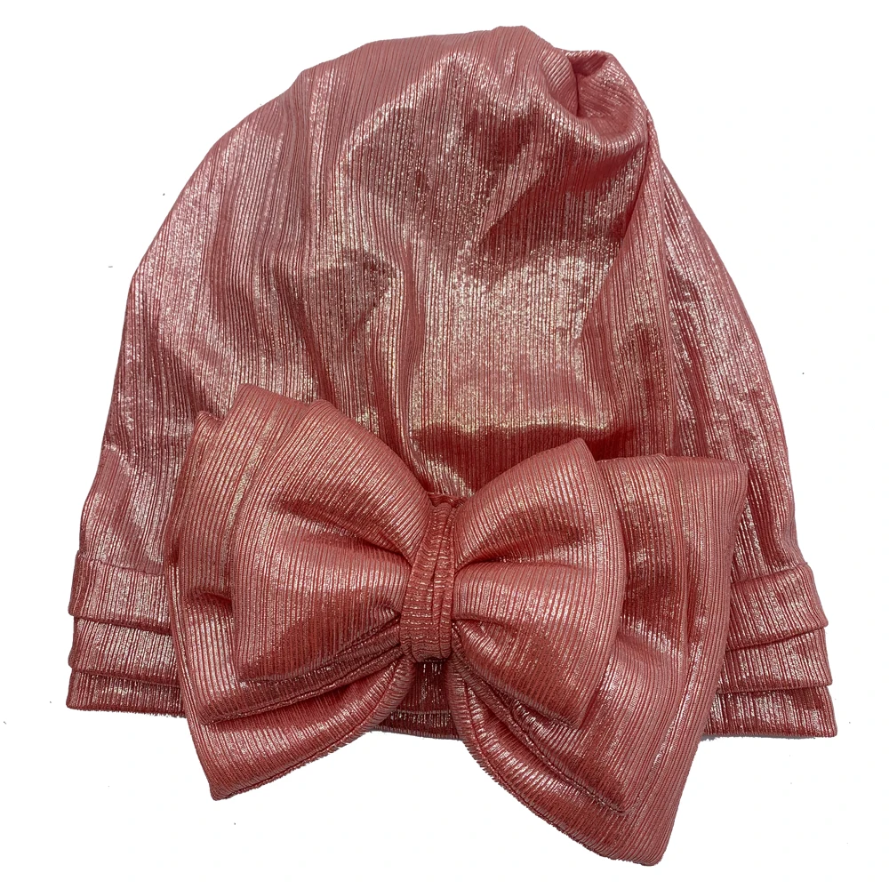 Sweet Bowknot Turban Cap for Woman Metallic luster African Head Wrap Bonnet Party Headpiece Turbante Mujer Muslim Headscarf Hat