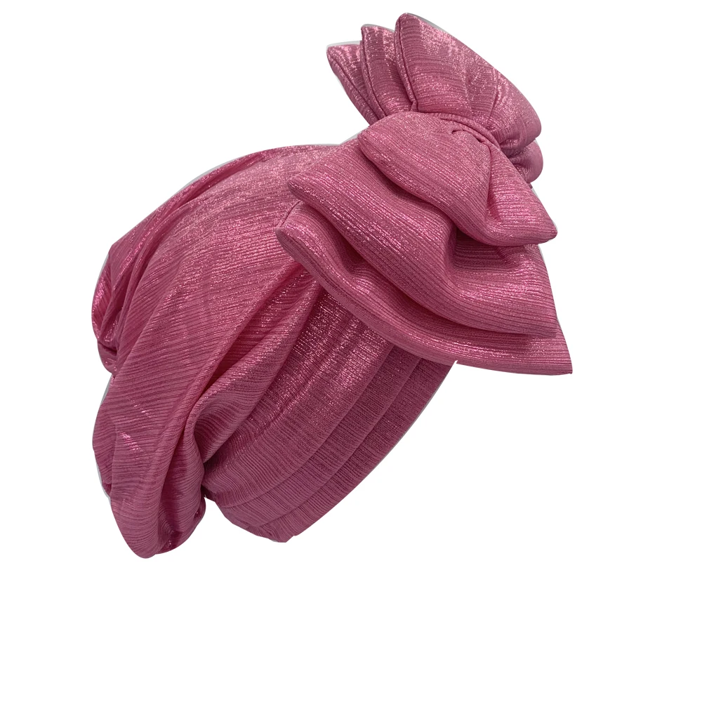 Sweet Bowknot Turban Cap for Woman Metallic luster African Head Wrap Bonnet Party Headpiece Turbante Mujer Muslim Headscarf Hat
