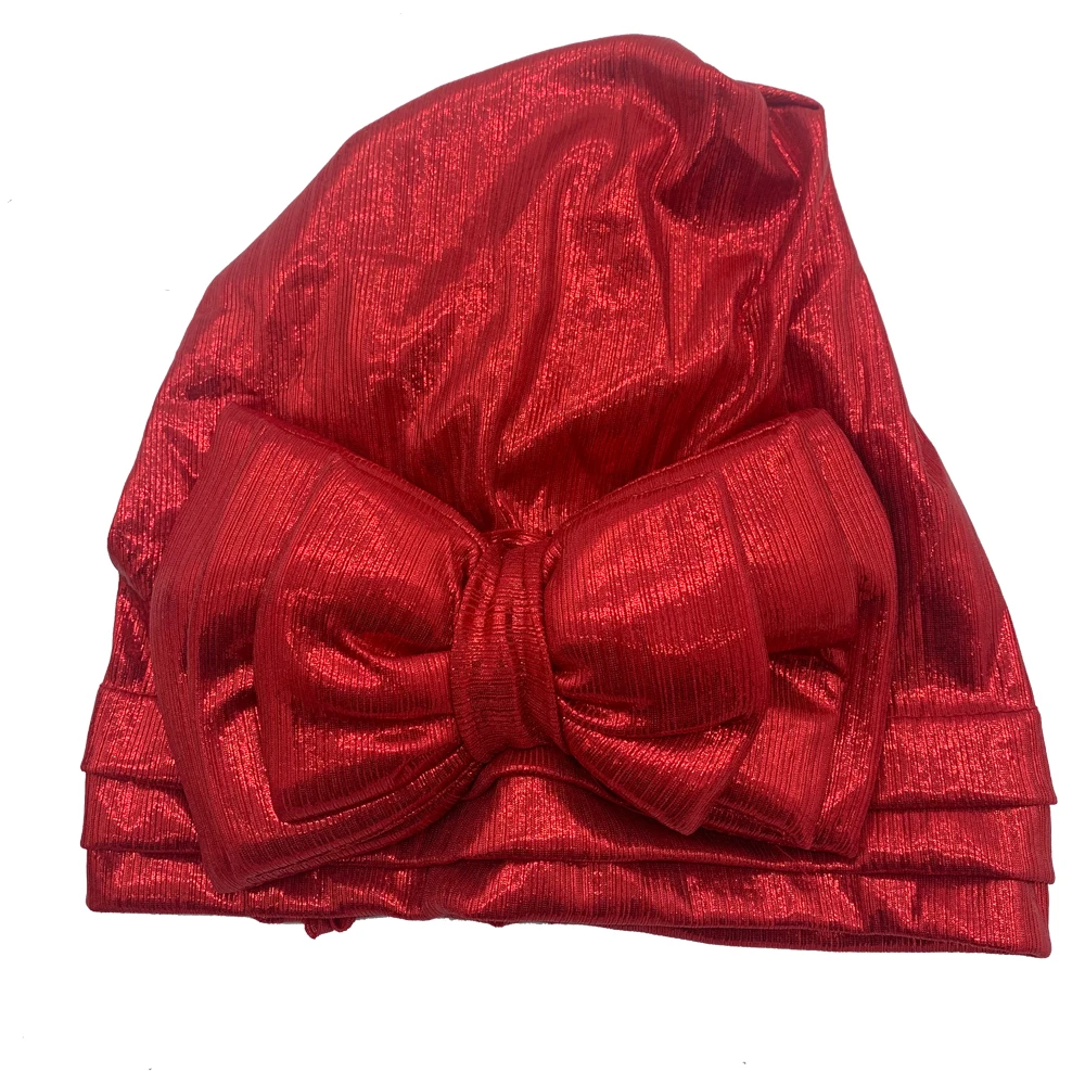 Sweet Bowknot Turban Cap for Woman Metallic luster African Head Wrap Bonnet Party Headpiece Turbante Mujer Muslim Headscarf Hat