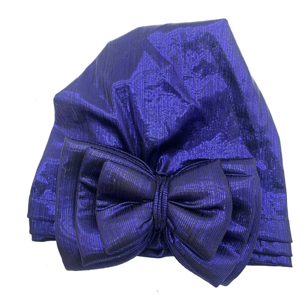 Sweet Bowknot Turban Cap for Woman Metallic luster African Head Wrap Bonnet Party Headpiece Turbante Mujer Muslim Headscarf Hat