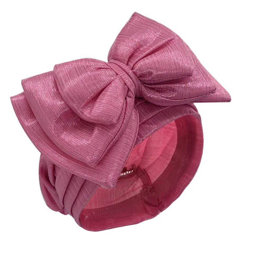 Sweet Bowknot Turban Cap for Woman Metallic luster African Head Wrap Bonnet Party Headpiece Turbante Mujer Muslim Headscarf Hat