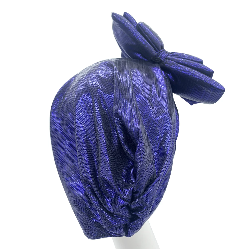 Sweet Bowknot Turban Cap for Woman Metallic luster African Head Wrap Bonnet Party Headpiece Turbante Mujer Muslim Headscarf Hat