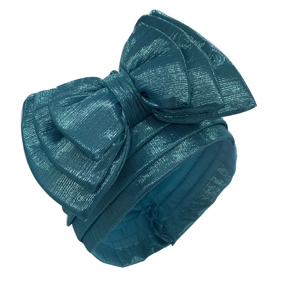 Sweet Bowknot Turban Cap for Woman Metallic luster African Head Wrap Bonnet Party Headpiece Turbante Mujer Muslim Headscarf Hat