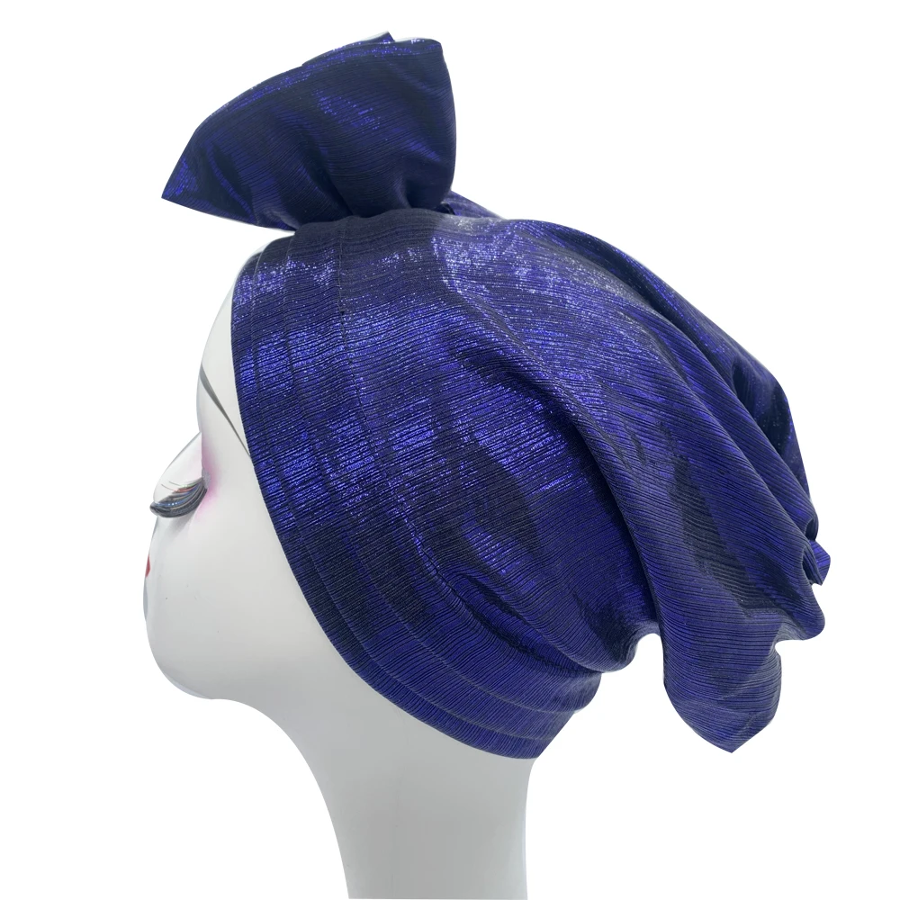 Sweet Bowknot Turban Cap for Woman Metallic luster African Head Wrap Bonnet Party Headpiece Turbante Mujer Muslim Headscarf Hat