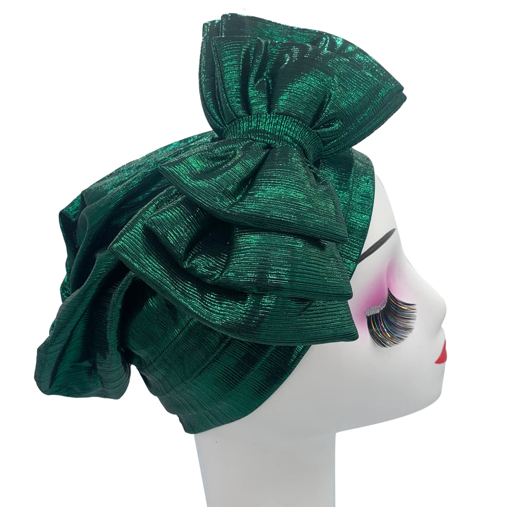 Sweet Bowknot Turban Cap for Woman Metallic luster African Head Wrap Bonnet Party Headpiece Turbante Mujer Muslim Headscarf Hat