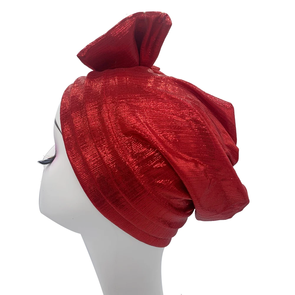 Sweet Bowknot Turban Cap for Woman Metallic luster African Head Wrap Bonnet Party Headpiece Turbante Mujer Muslim Headscarf Hat