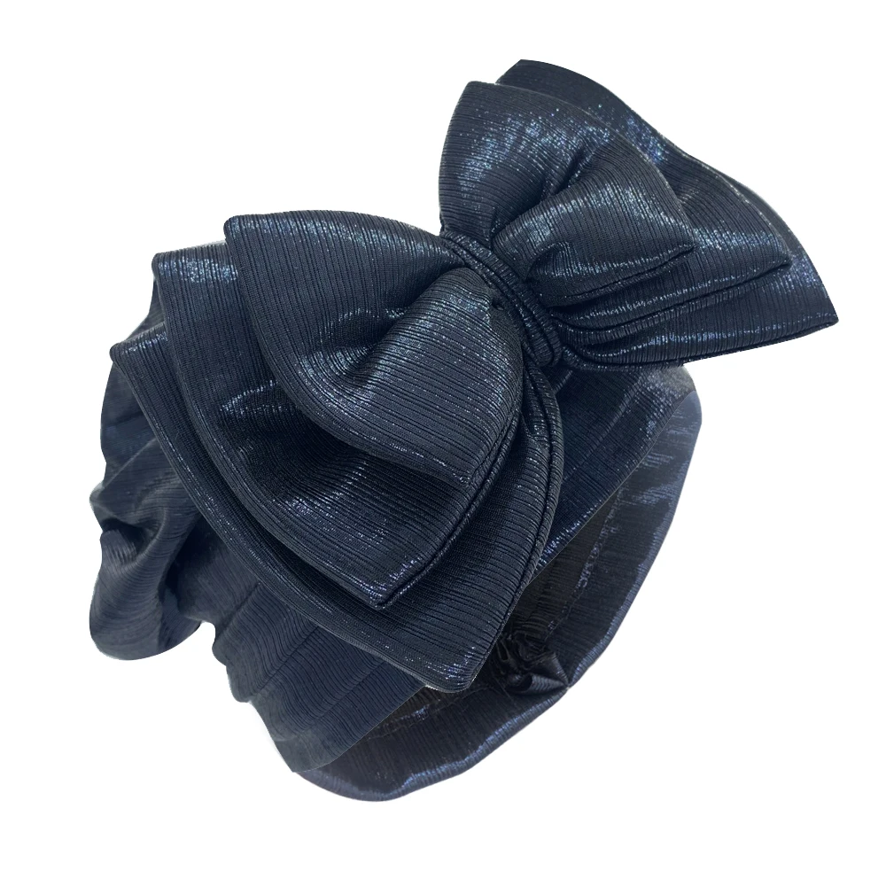 Sweet Bowknot Turban Cap for Woman Metallic luster African Head Wrap Bonnet Party Headpiece Turbante Mujer Muslim Headscarf Hat