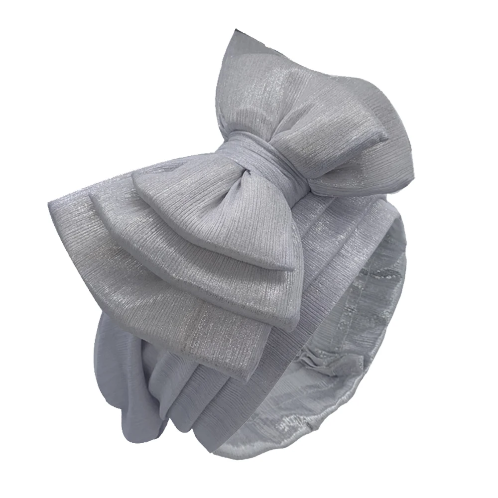 Sweet Bowknot Turban Cap for Woman Metallic luster African Head Wrap Bonnet Party Headpiece Turbante Mujer Muslim Headscarf Hat