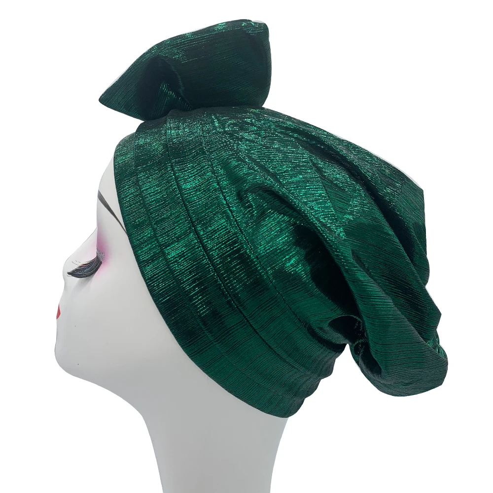 Sweet Bowknot Turban Cap for Woman Metallic luster African Head Wrap Bonnet Party Headpiece Turbante Mujer Muslim Headscarf Hat