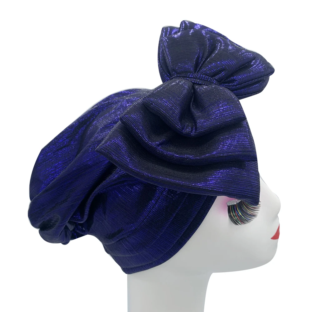 Sweet Bowknot Turban Cap for Woman Metallic luster African Head Wrap Bonnet Party Headpiece Turbante Mujer Muslim Headscarf Hat