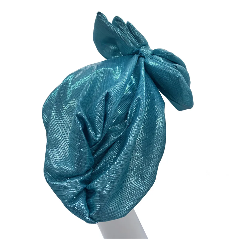 Sweet Bowknot Turban Cap for Woman Metallic luster African Head Wrap Bonnet Party Headpiece Turbante Mujer Muslim Headscarf Hat