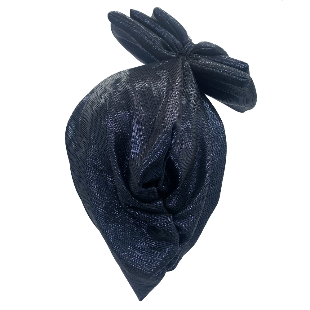 Sweet Bowknot Turban Cap for Woman Metallic luster African Head Wrap Bonnet Party Headpiece Turbante Mujer Muslim Headscarf Hat