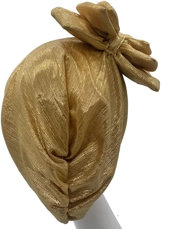 Sweet Bowknot Turban Cap for Woman Metallic luster African Head Wrap Bonnet Party Headpiece Turbante Mujer Muslim Headscarf Hat