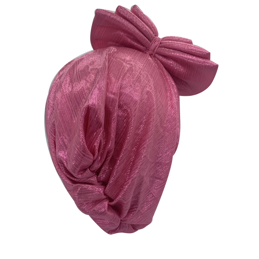 Sweet Bowknot Turban Cap for Woman Metallic luster African Head Wrap Bonnet Party Headpiece Turbante Mujer Muslim Headscarf Hat
